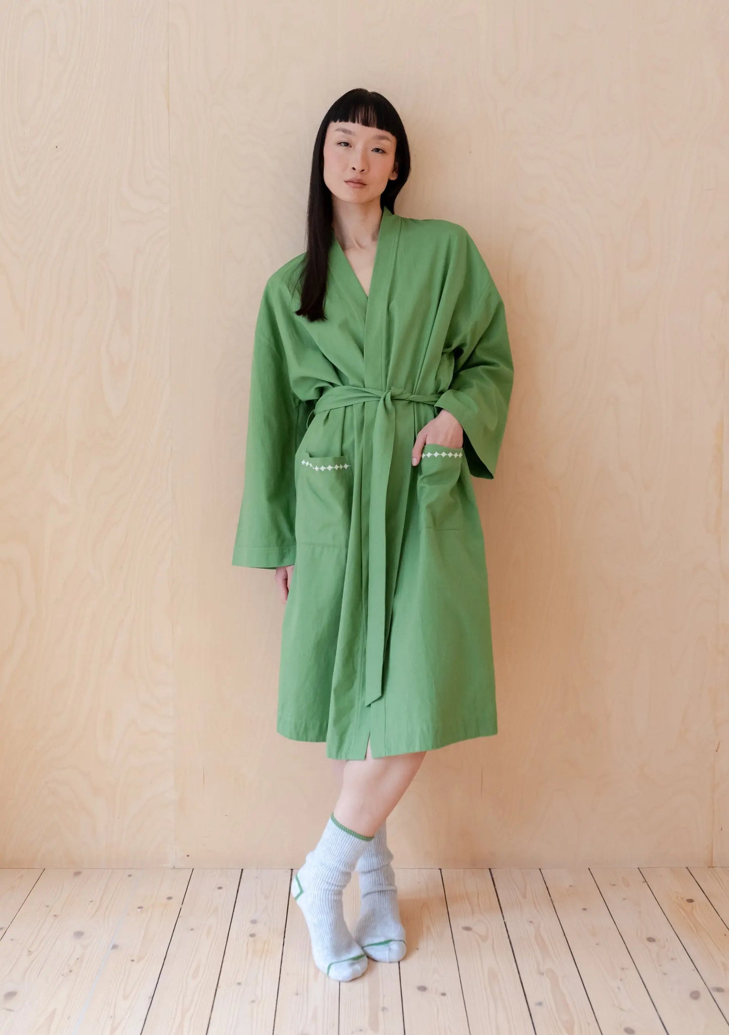 Cotton & Linen Robe in Green TartanBlanketCo
