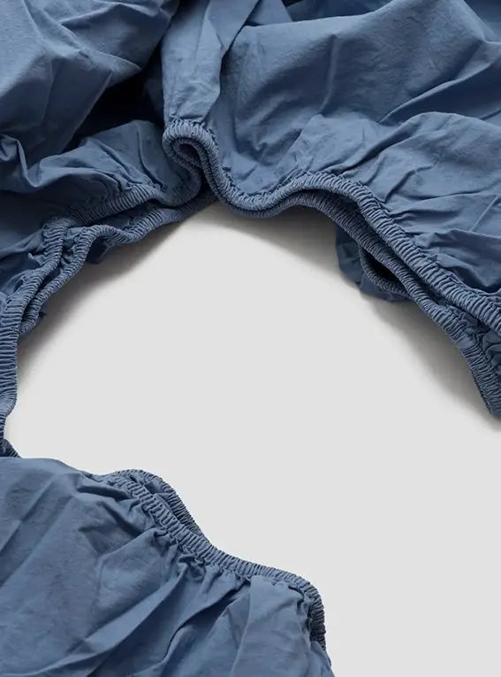 Cove Blue Washed Percale Cotton Fitted Sheet Piglet
