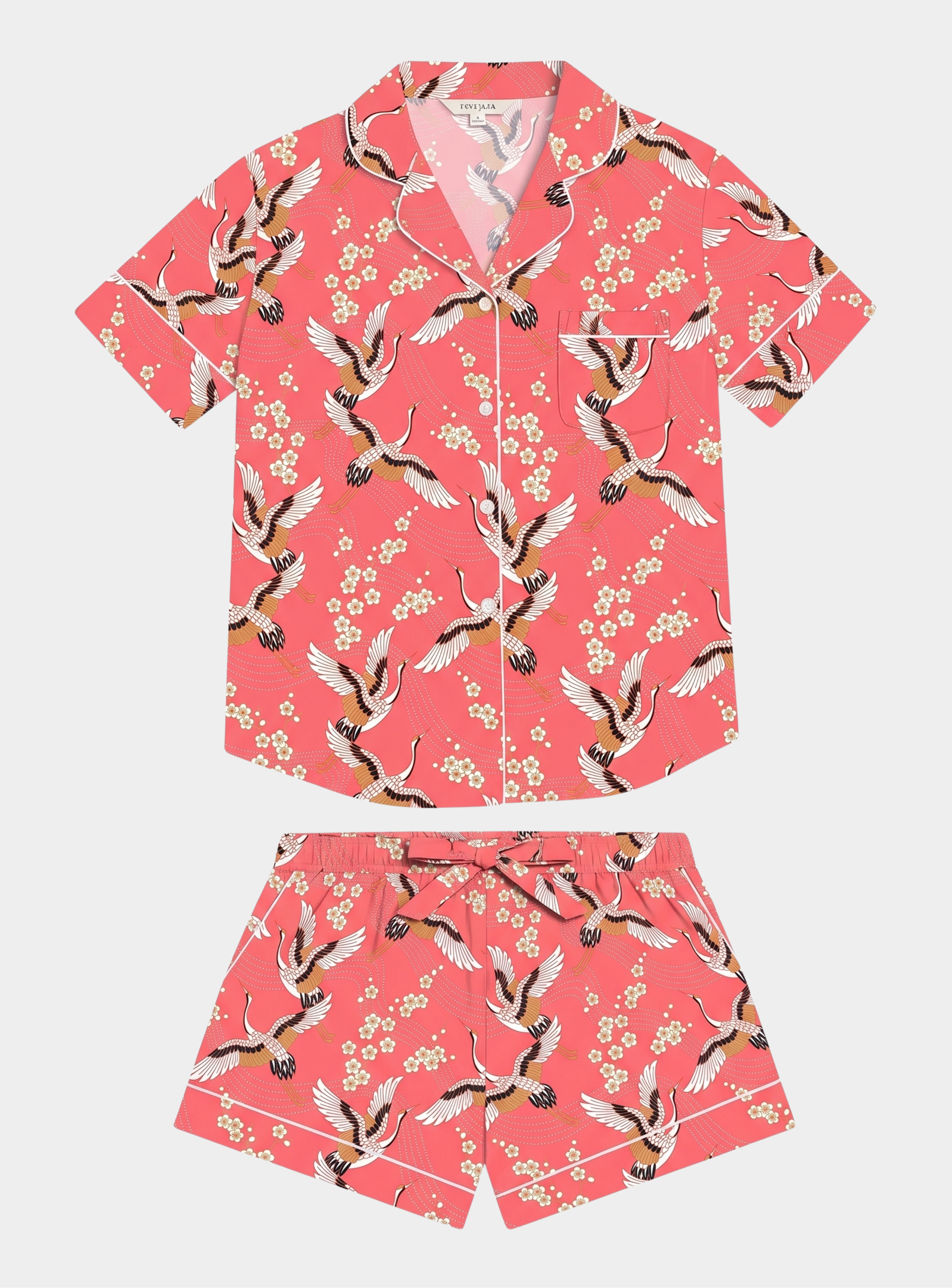 Japanese Crane on Cotton Pyjama Short Set