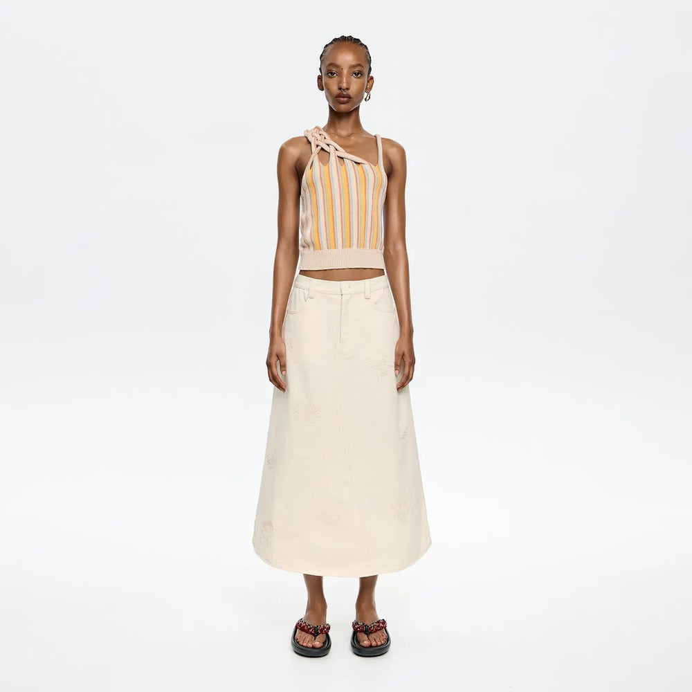 Cream A-line skirt with embroidery Bimba y Lola UK