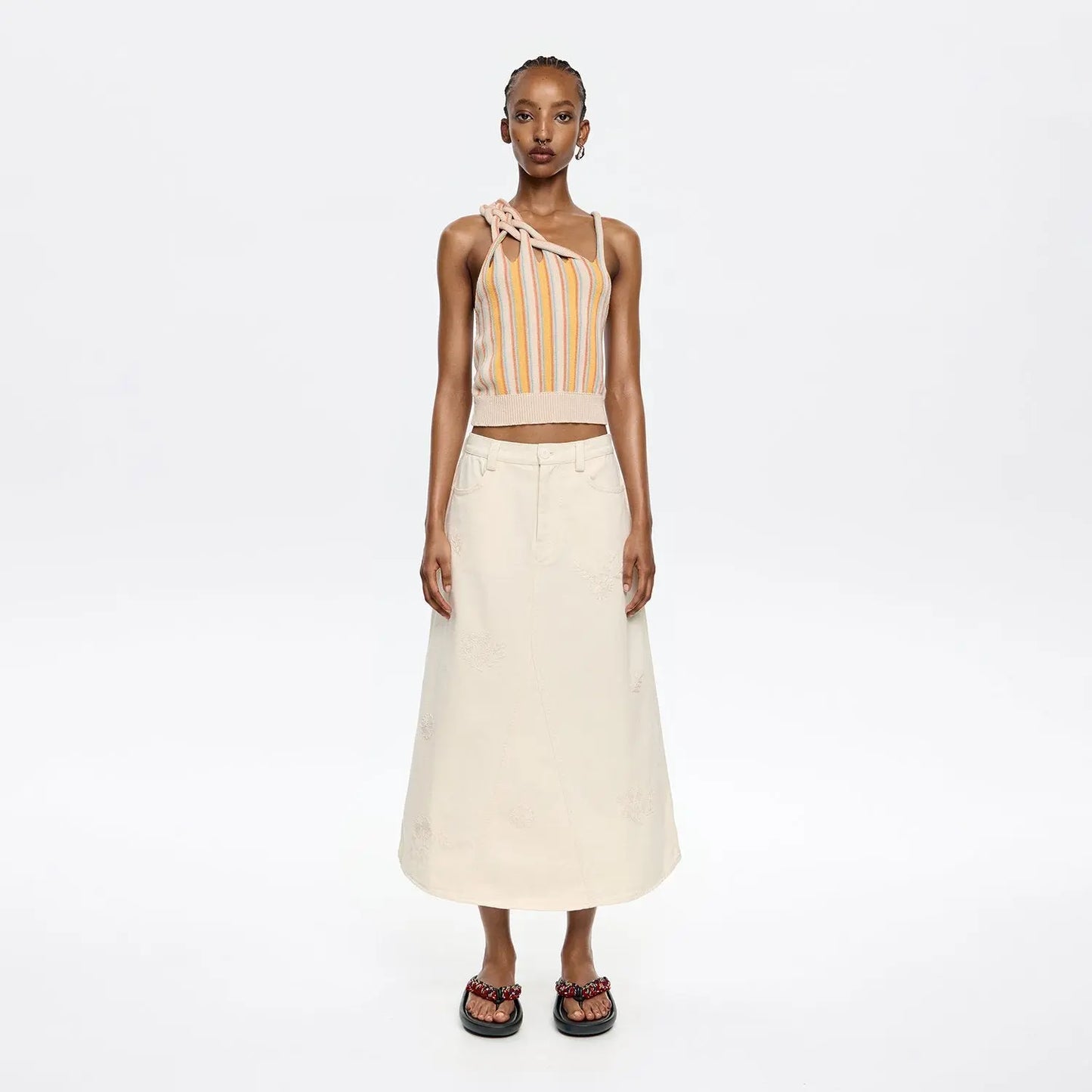 Cream A-line skirt with embroidery Bimba y Lola UK