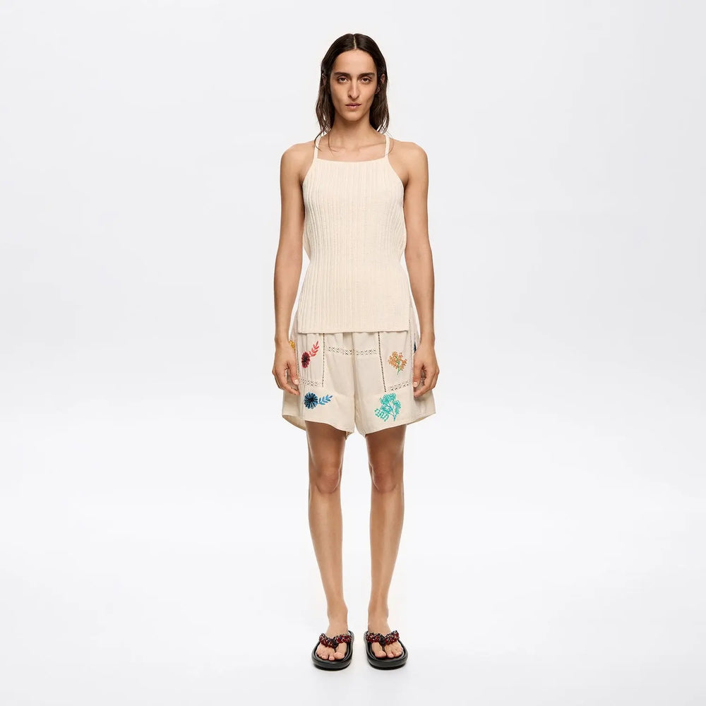Cream Bermuda shorts with multicolor embroidery Bimba y Lola UK