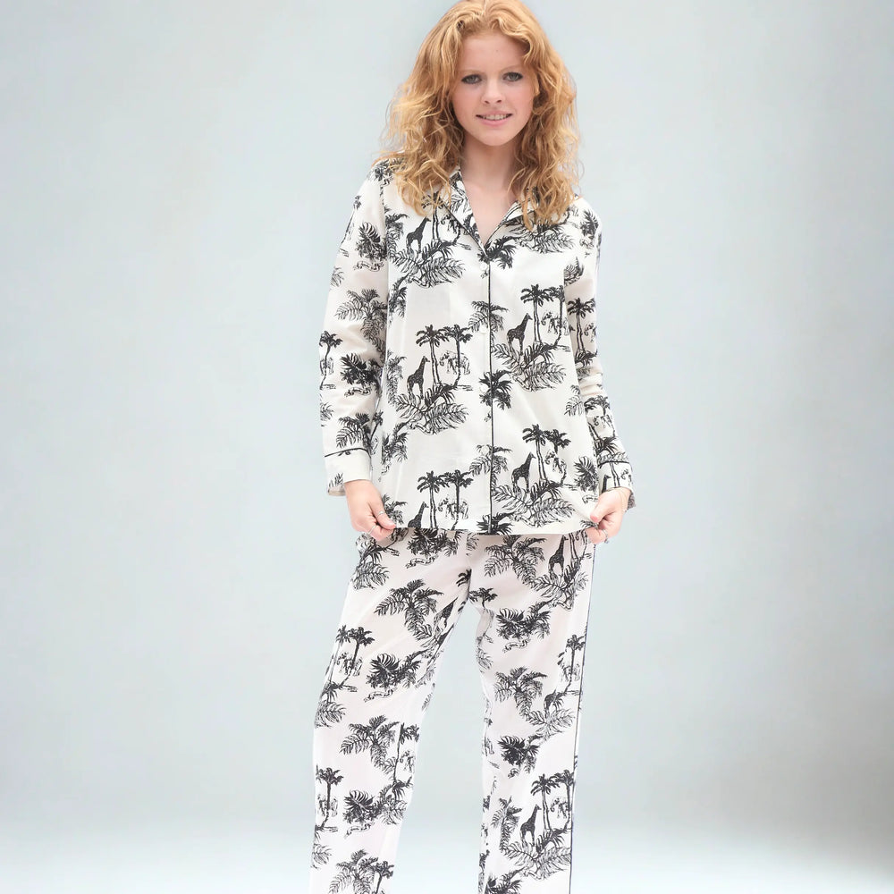Cream/Black Women's Matching Set in Paloma Print Long Sleeve Pyjamas AMOKA DALO