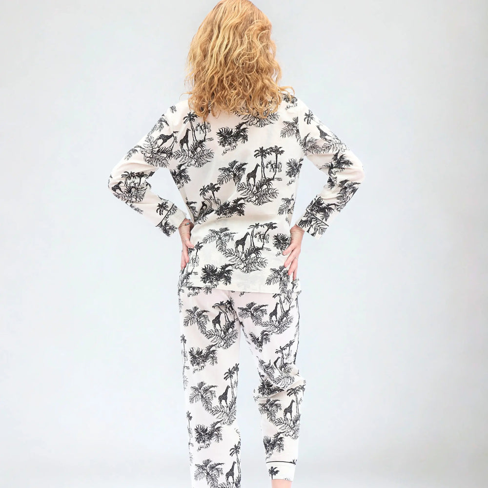 Cream/Black Women's Matching Set in Paloma Print Long Sleeve Pyjamas AMOKA DALO