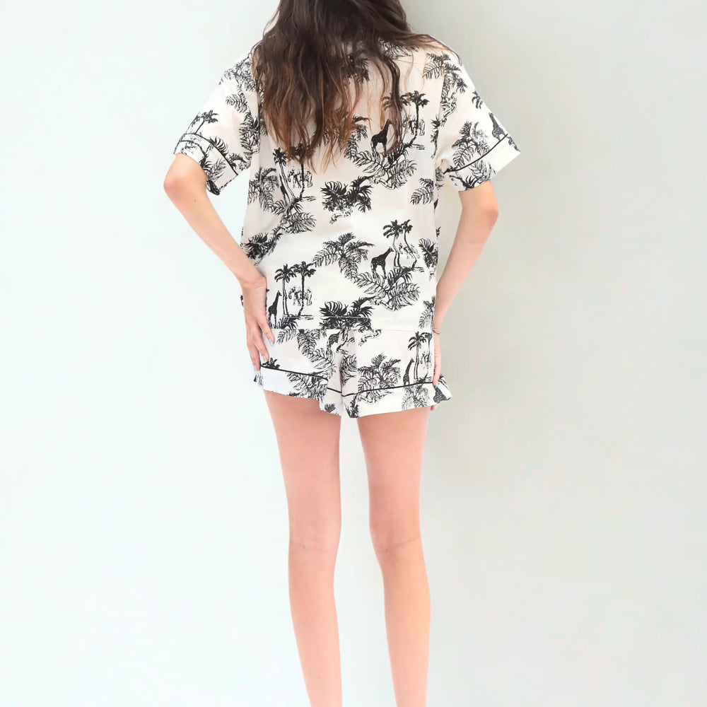 Cream/Black Women's Matching Set in Paloma Print Short Sleeve Pyjamas AMOKA DALO