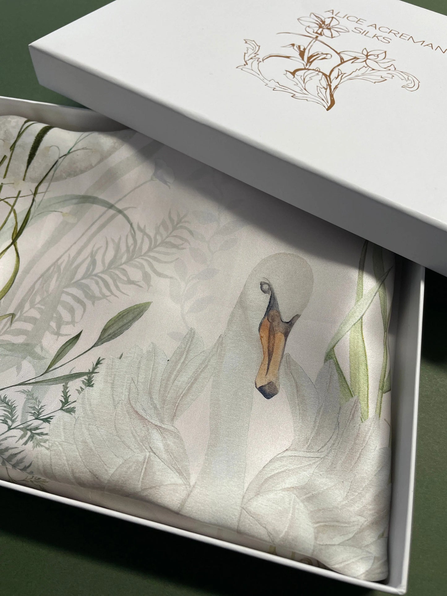 Cream and neutral Silk Pillowcase in hand painted 'Graceful' print, Oxford style Pillowcase Alice Acreman Silks