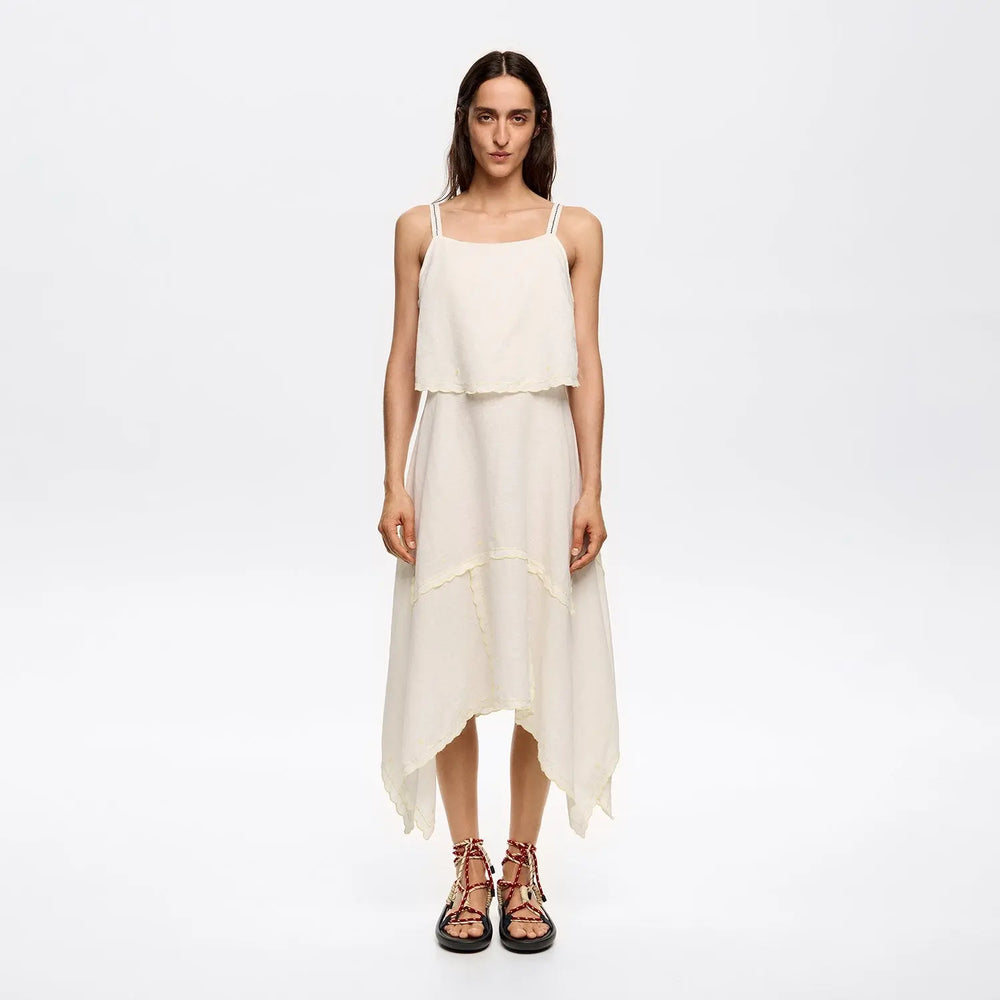 Cream linen overlapped dress Bimba y Lola UK
