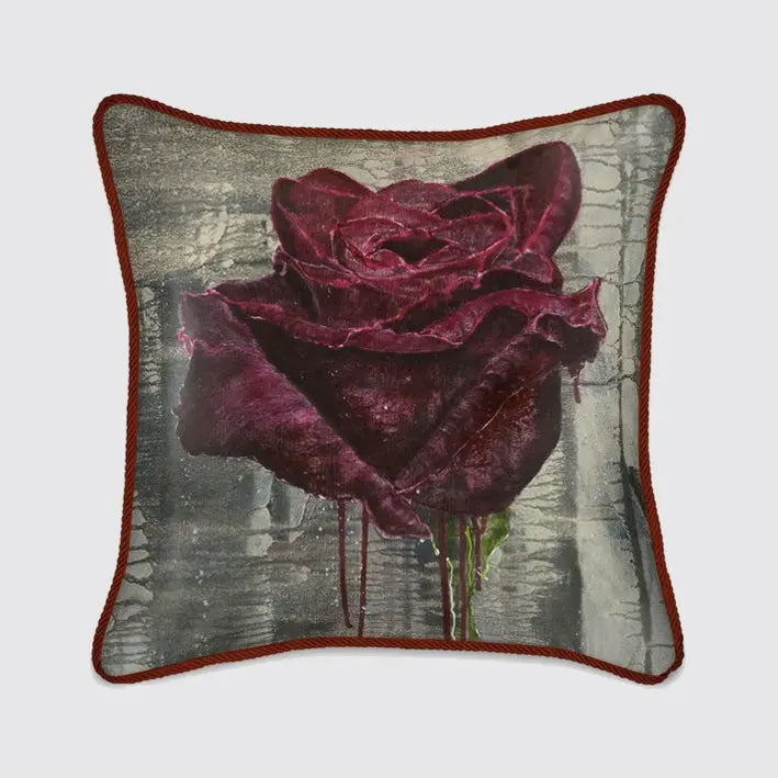 Crimson Rose Silk Cushion Long Studio Design