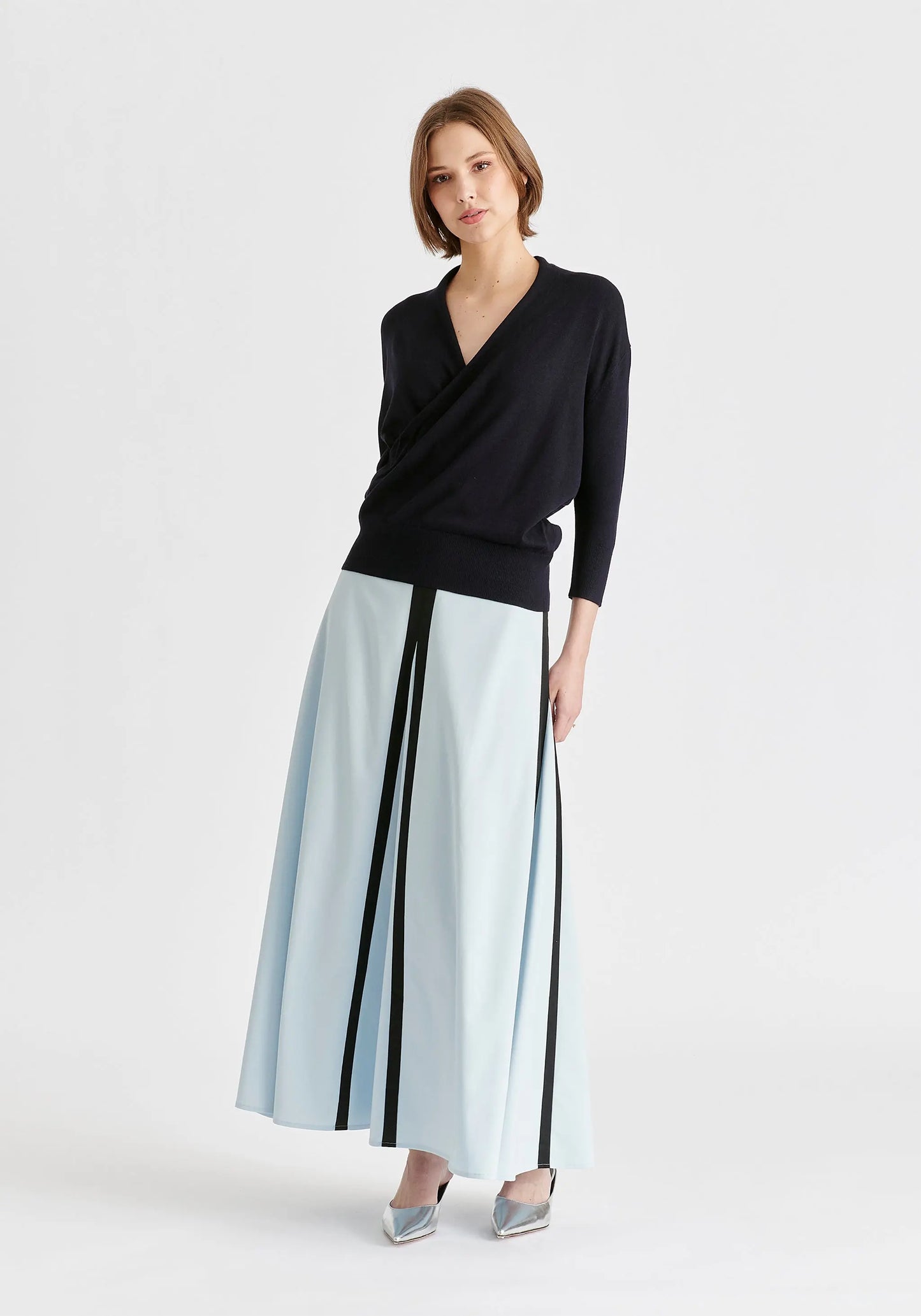 Cropped Sleeve Knit Wrap Top Paisie