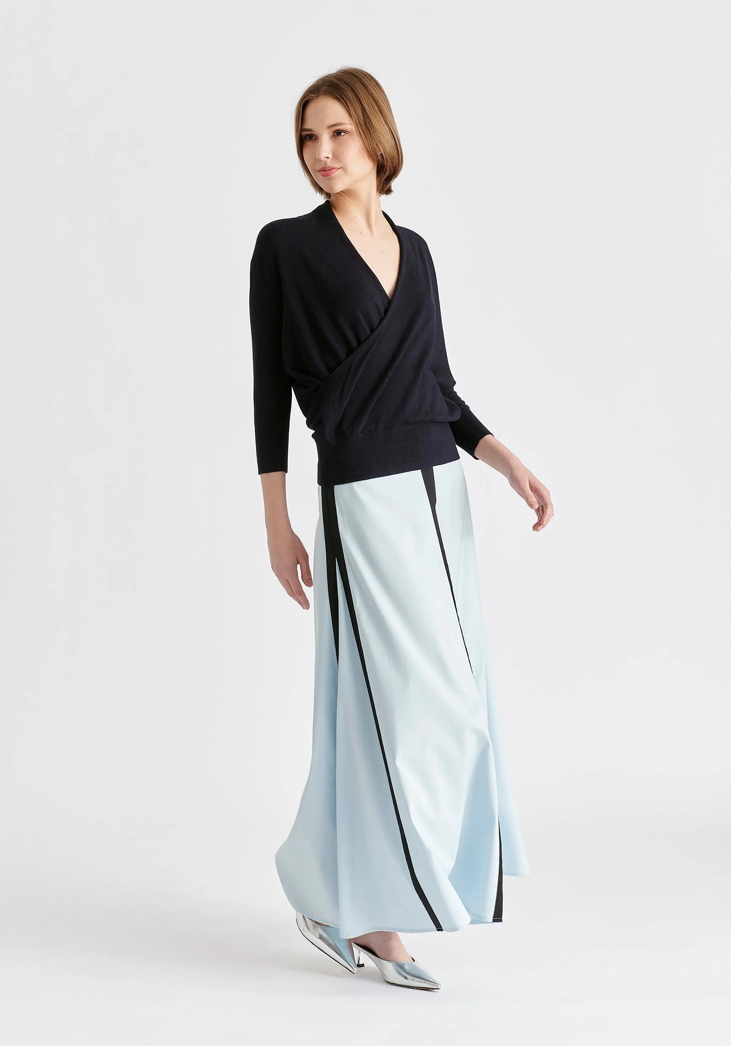 Cropped Sleeve Knit Wrap Top Paisie