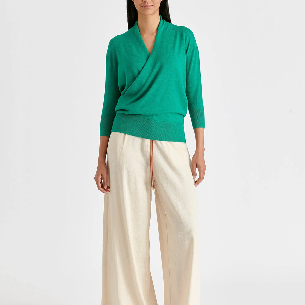 Cropped Sleeve Knit Wrap Top Paisie