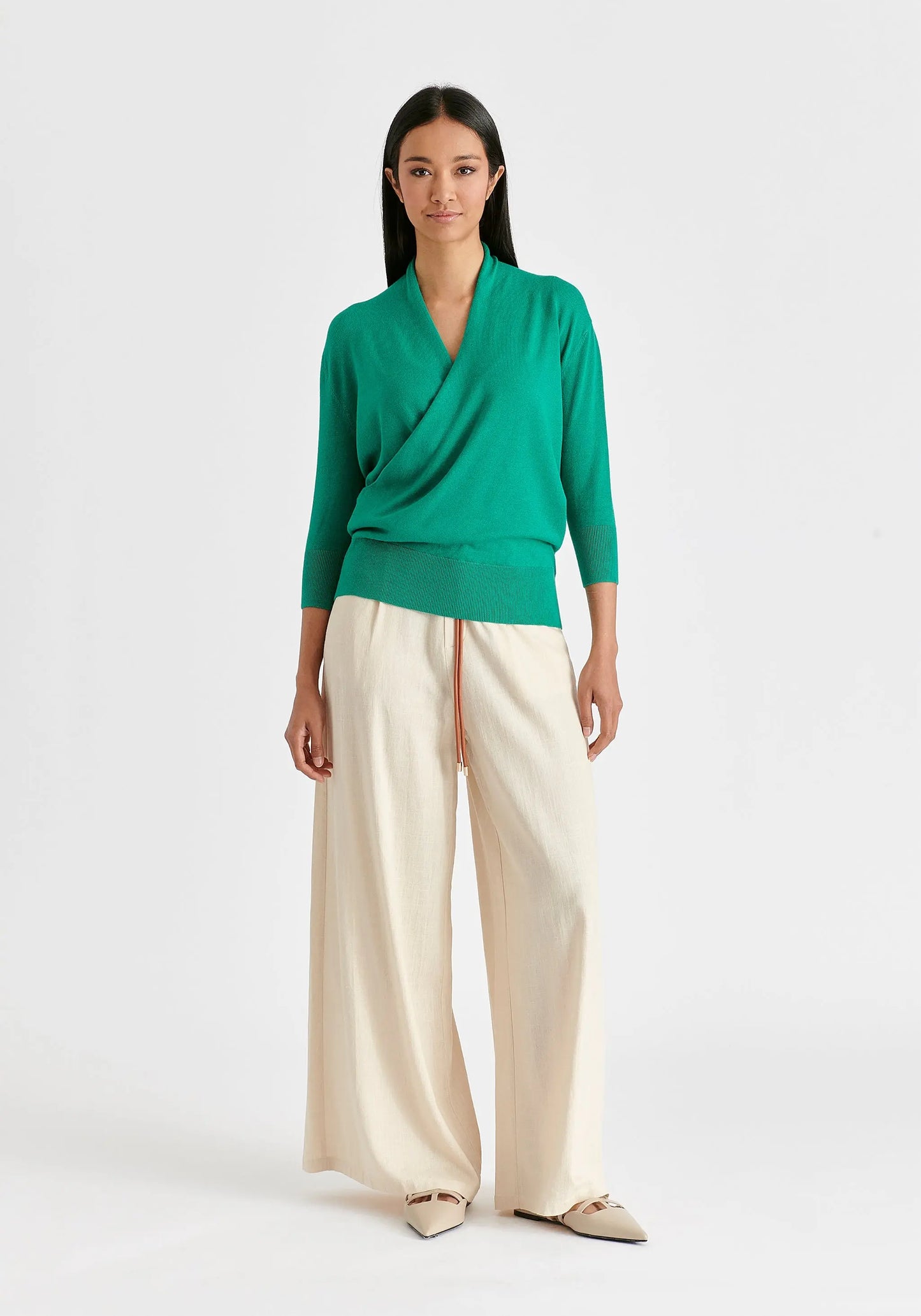 Cropped Sleeve Knit Wrap Top Paisie