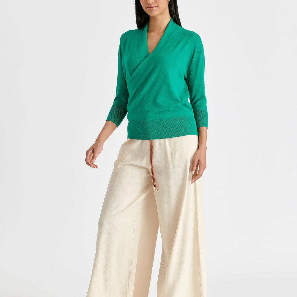 Cropped Sleeve Knit Wrap Top Paisie