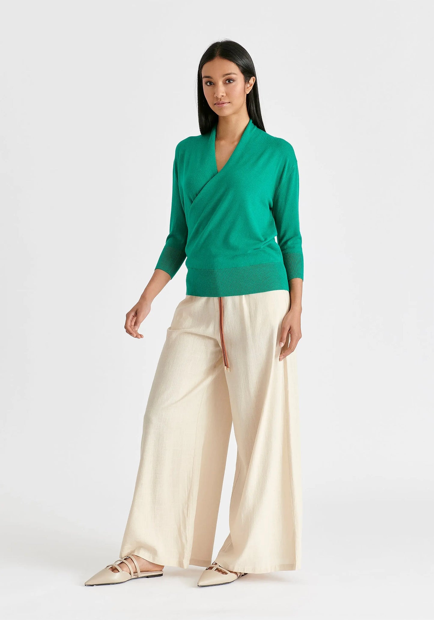 Cropped Sleeve Knit Wrap Top Paisie