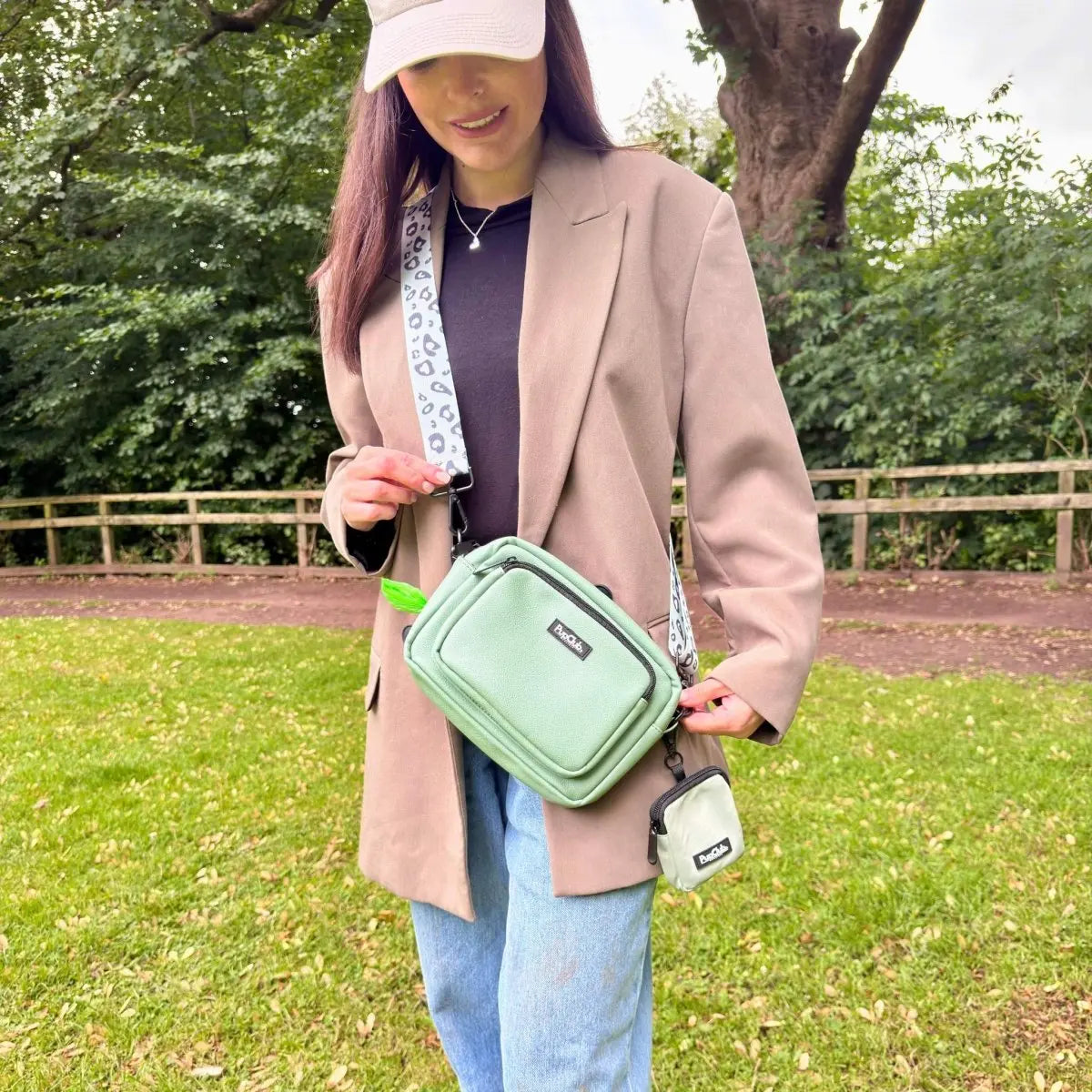 Crossbody Dog Walking Bag - Vegan Leather Sage Green PupClub Couture