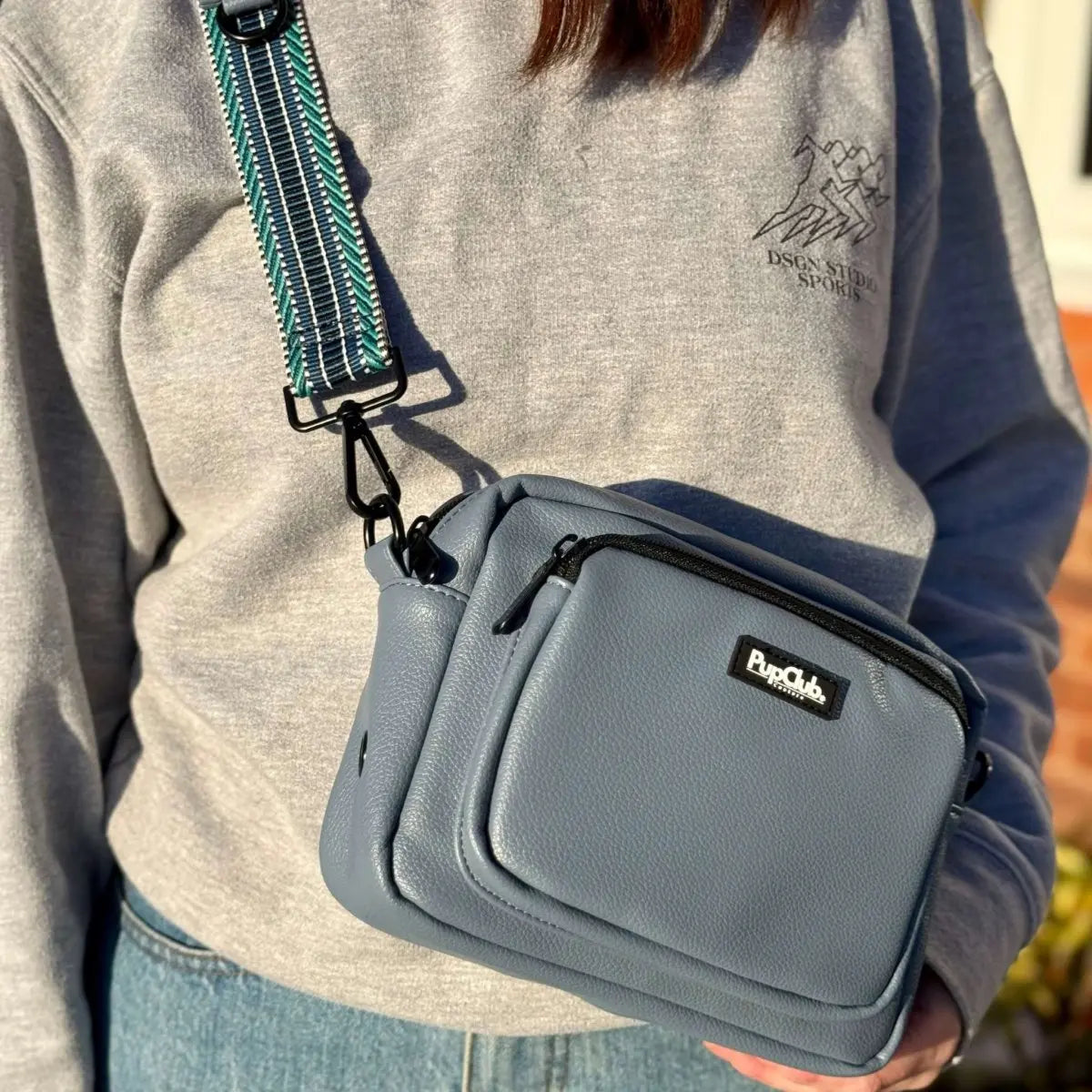 Crossbody Dog Walking Bag - Vegan Leather Slate Blue PupClub Couture