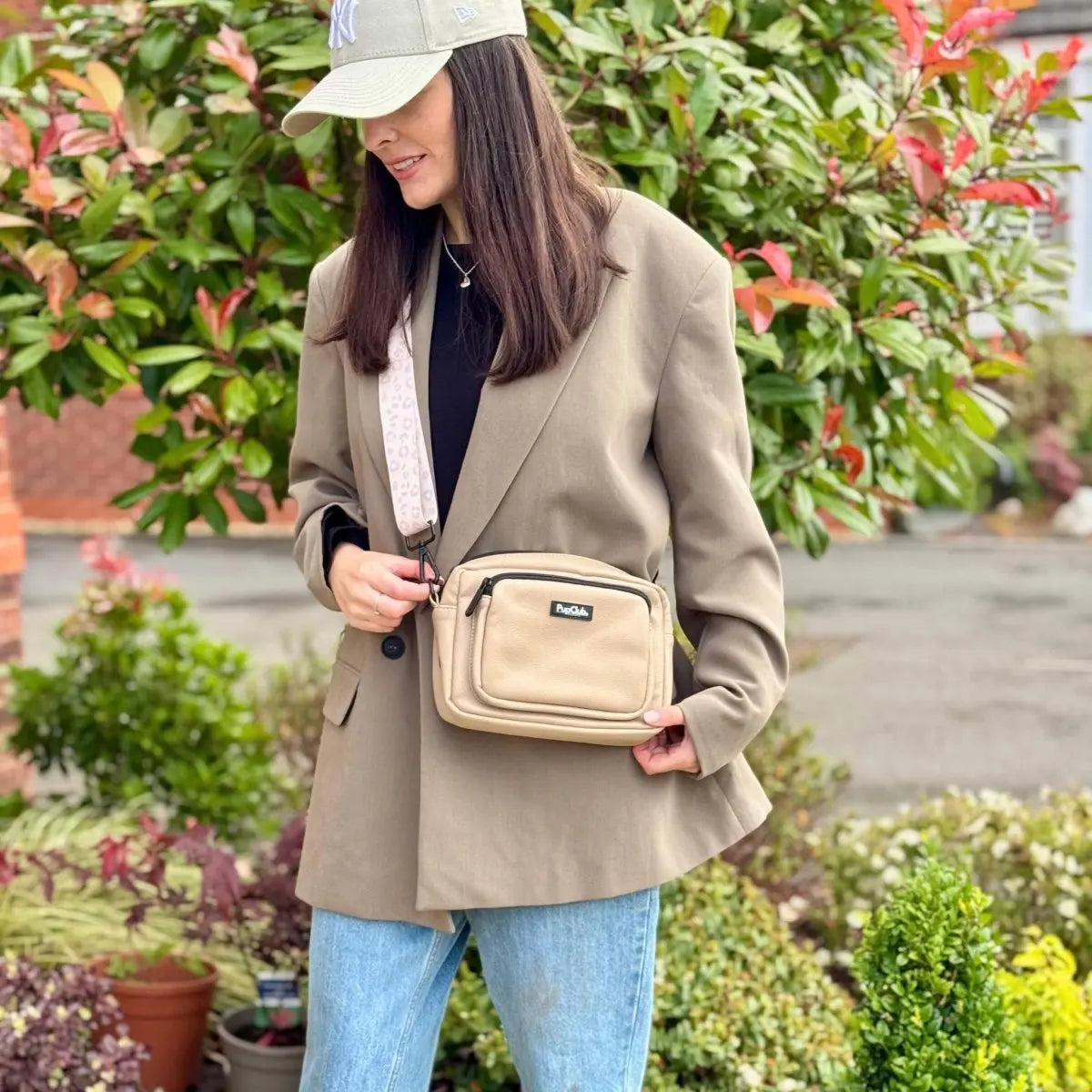 Crossbody Dog Walking Bag - Vegan Leather Tan PupClub Couture