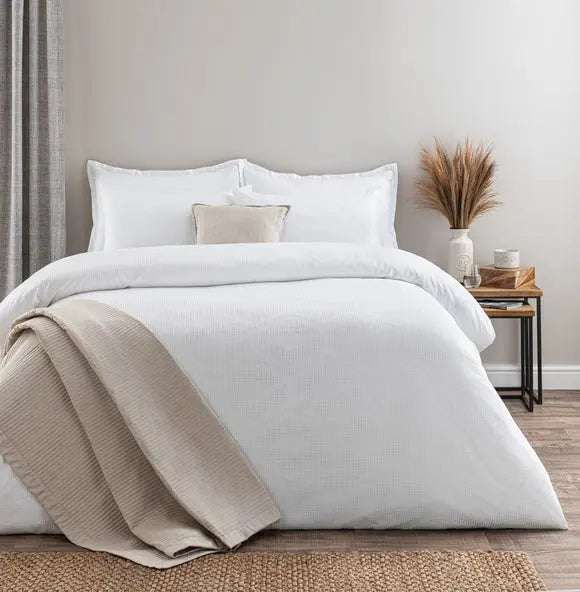 Croston Waffle White Duvet Cover and Pillowcase Set Dunelm