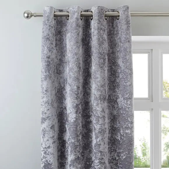Crushed Velour Silver Eyelet Curtains Dunelm