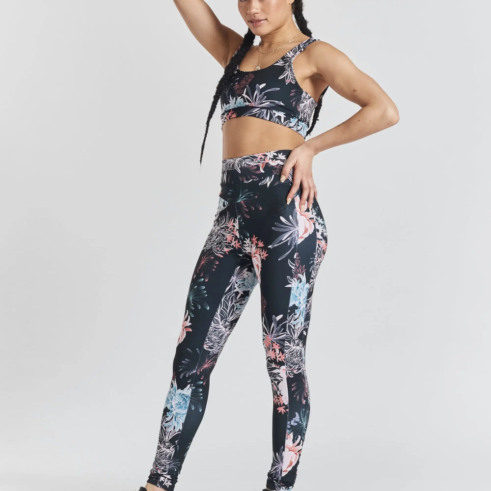 Cycad Recycled-Fabric Performance Leggings - Floral Print Peachaus