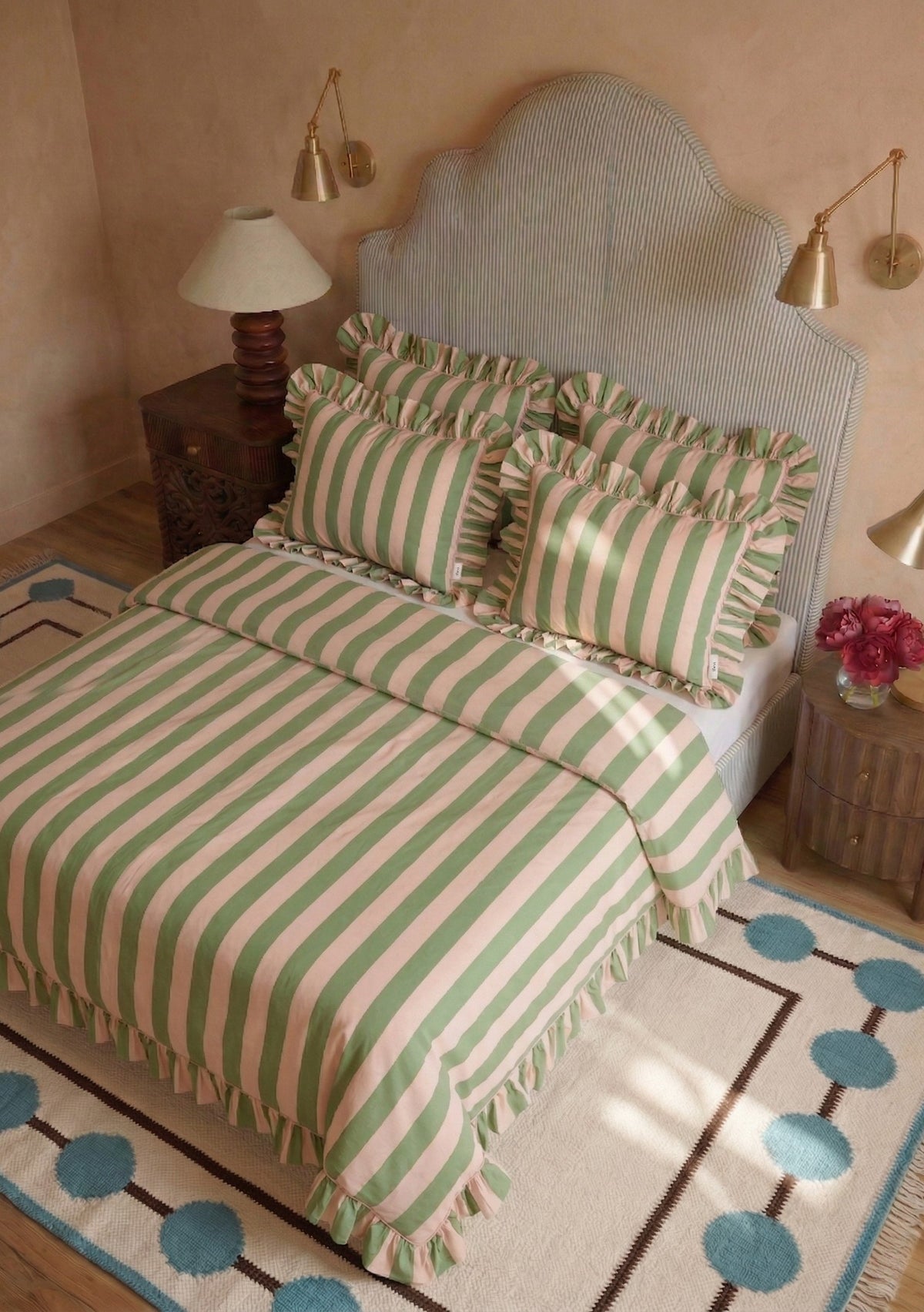 100% Cotton Bedding in Green Stripe - TBCo