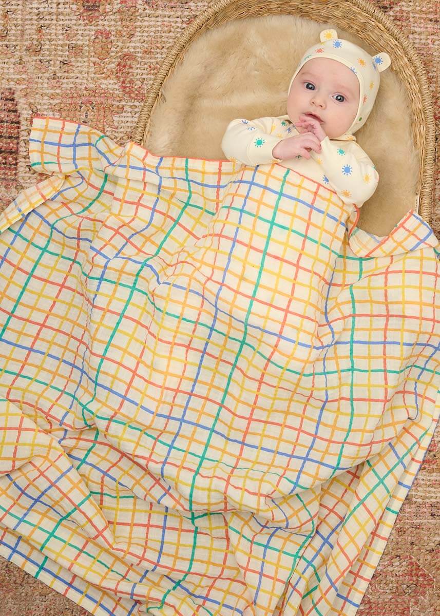 Ditto - Rainbow Check Large Muslin Swaddle Blanket The bonniemob