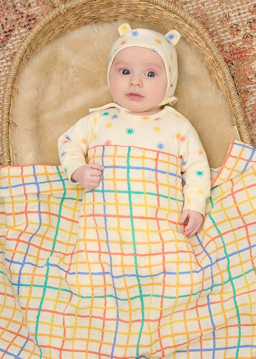 Ditto - Rainbow Check Large Muslin Swaddle Blanket The bonniemob