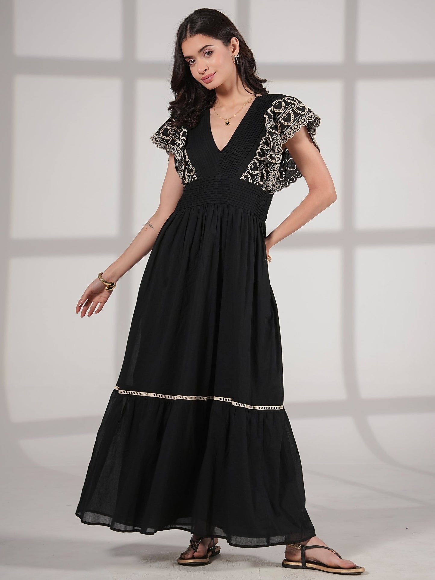 Eleanor Dress Black And White Heart Embroidered Rose & Nancy