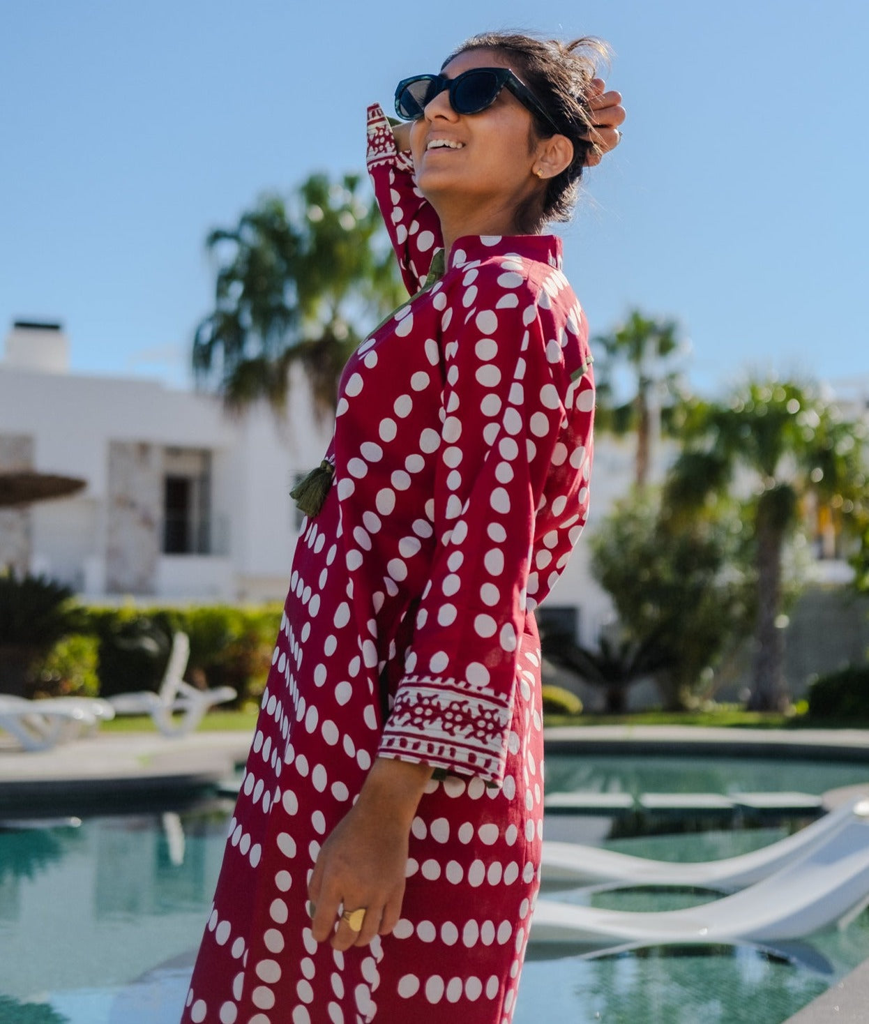 Sarina Red Polka Cotton Tunic Naree Clothing