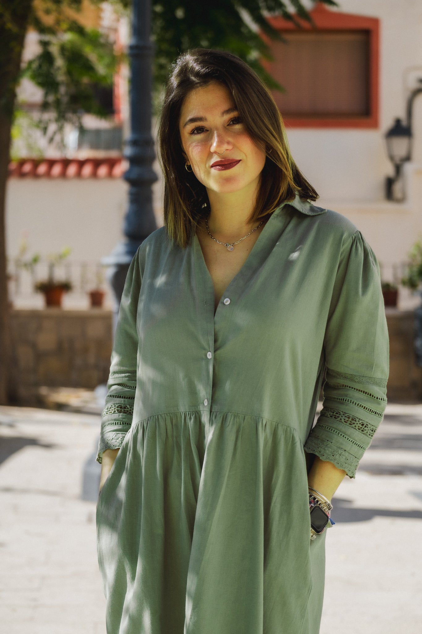 Ananya linen blend lace dress Naree Clothing