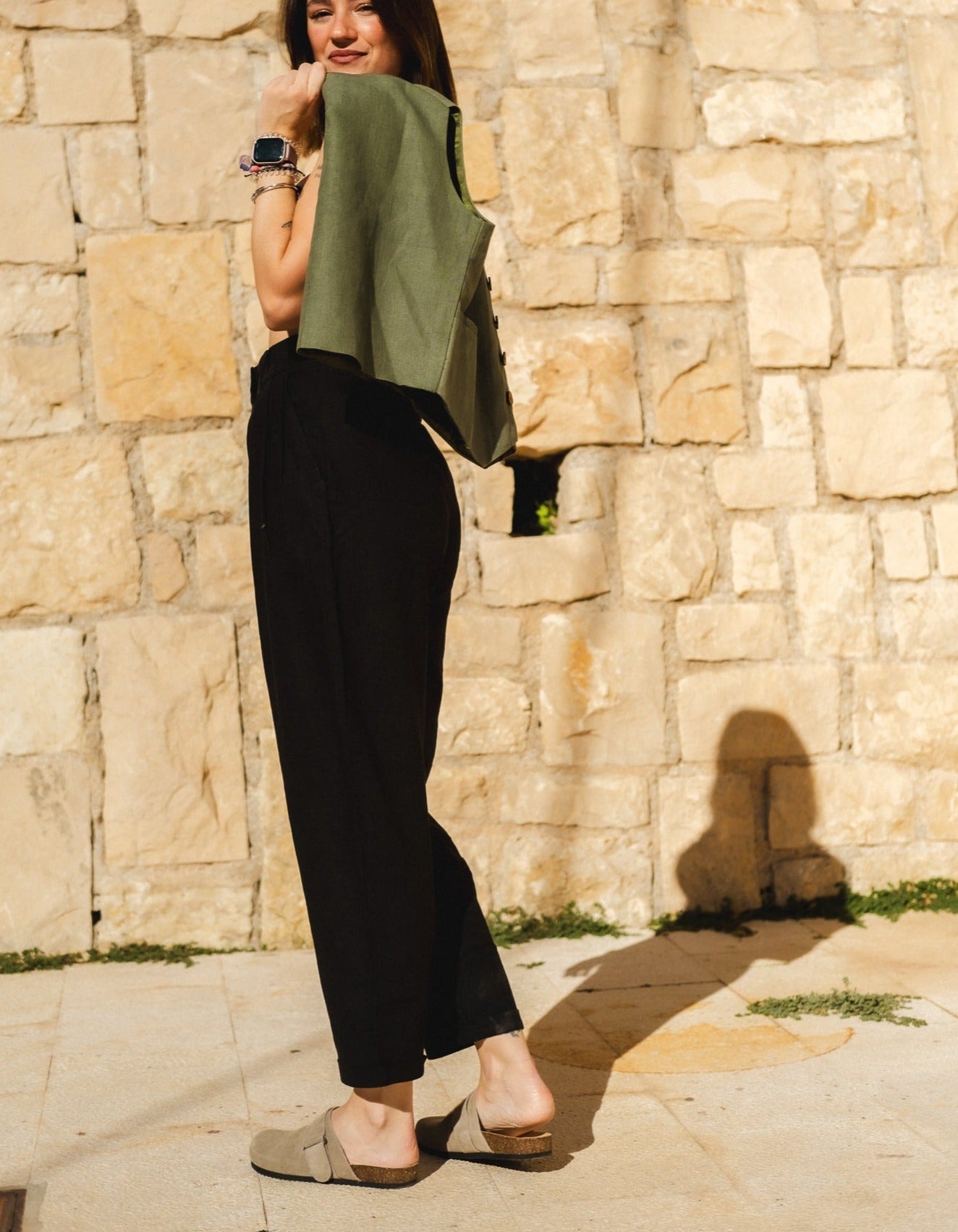 Green Cotton Linen Waistcoat Naree Clothing