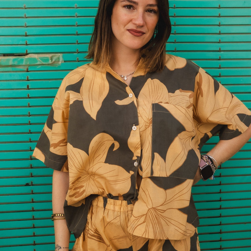 Olive Tunic and shorts pyjamas Naree Clothing