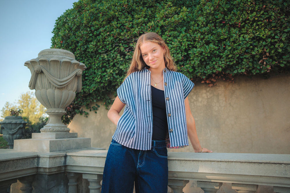 Mana Striped Sleeveless Jacket Naree Clothing