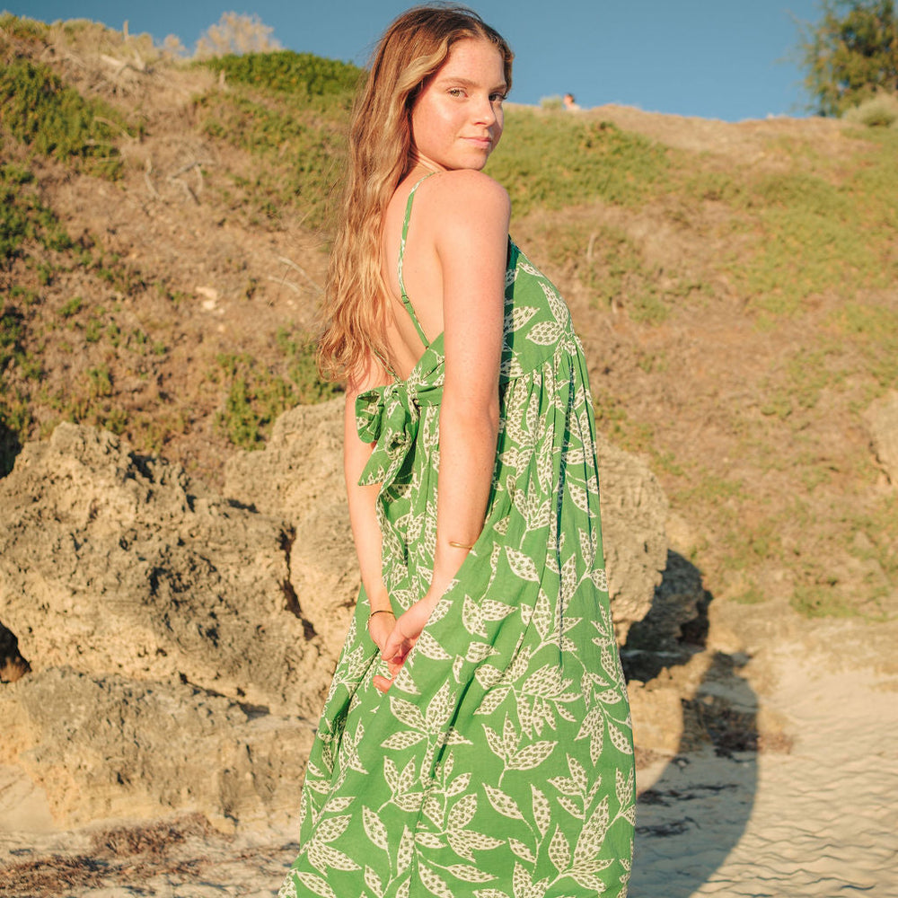 Tashi Green Long Floral Dress Naree Clothing