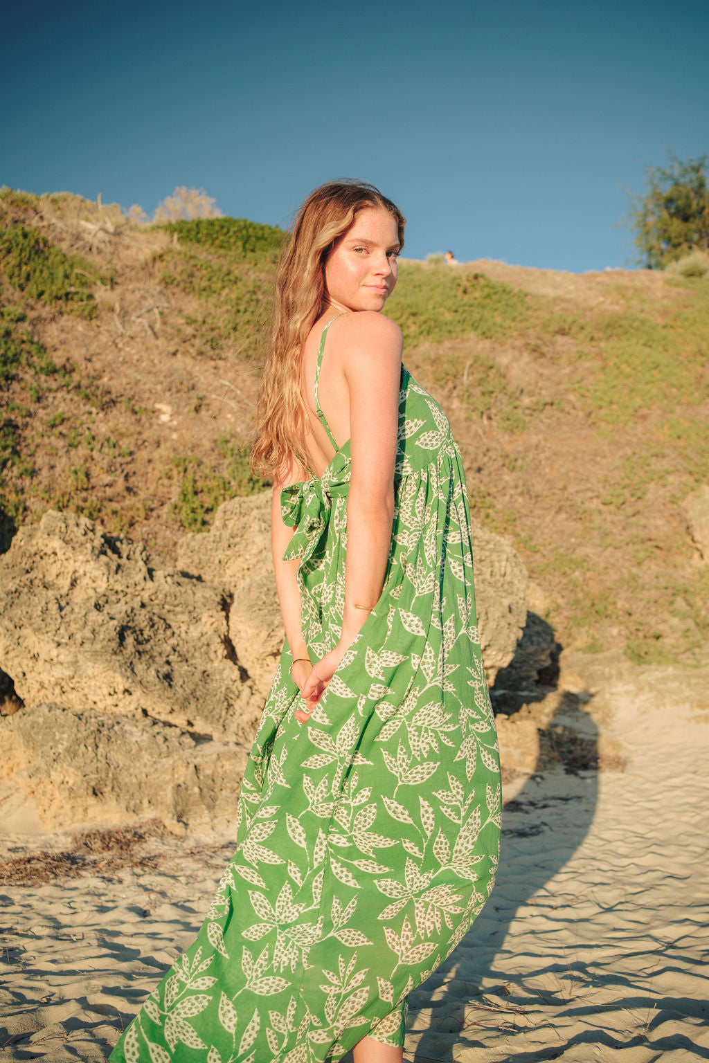 Tashi Green Long Floral Dress Naree Clothing