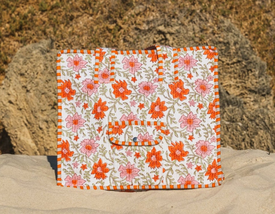 Tangerine Block Printed Tote Bag Naree Clothing