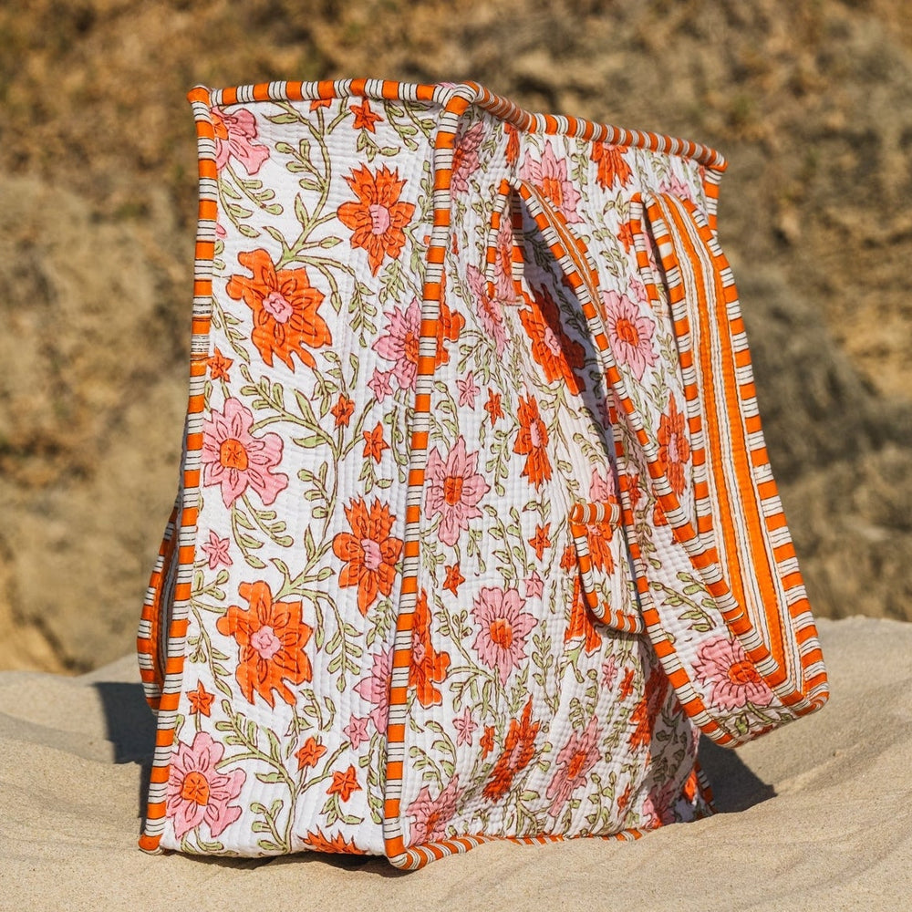 Tangerine Block Printed Tote Bag Naree Clothing