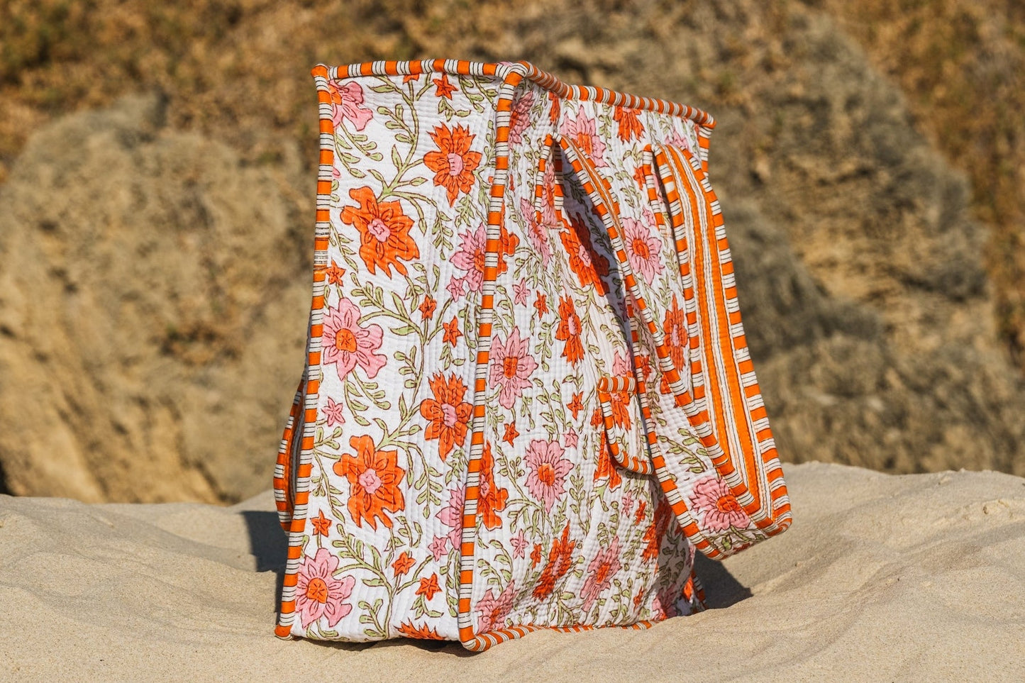 Tangerine Block Printed Tote Bag Naree Clothing
