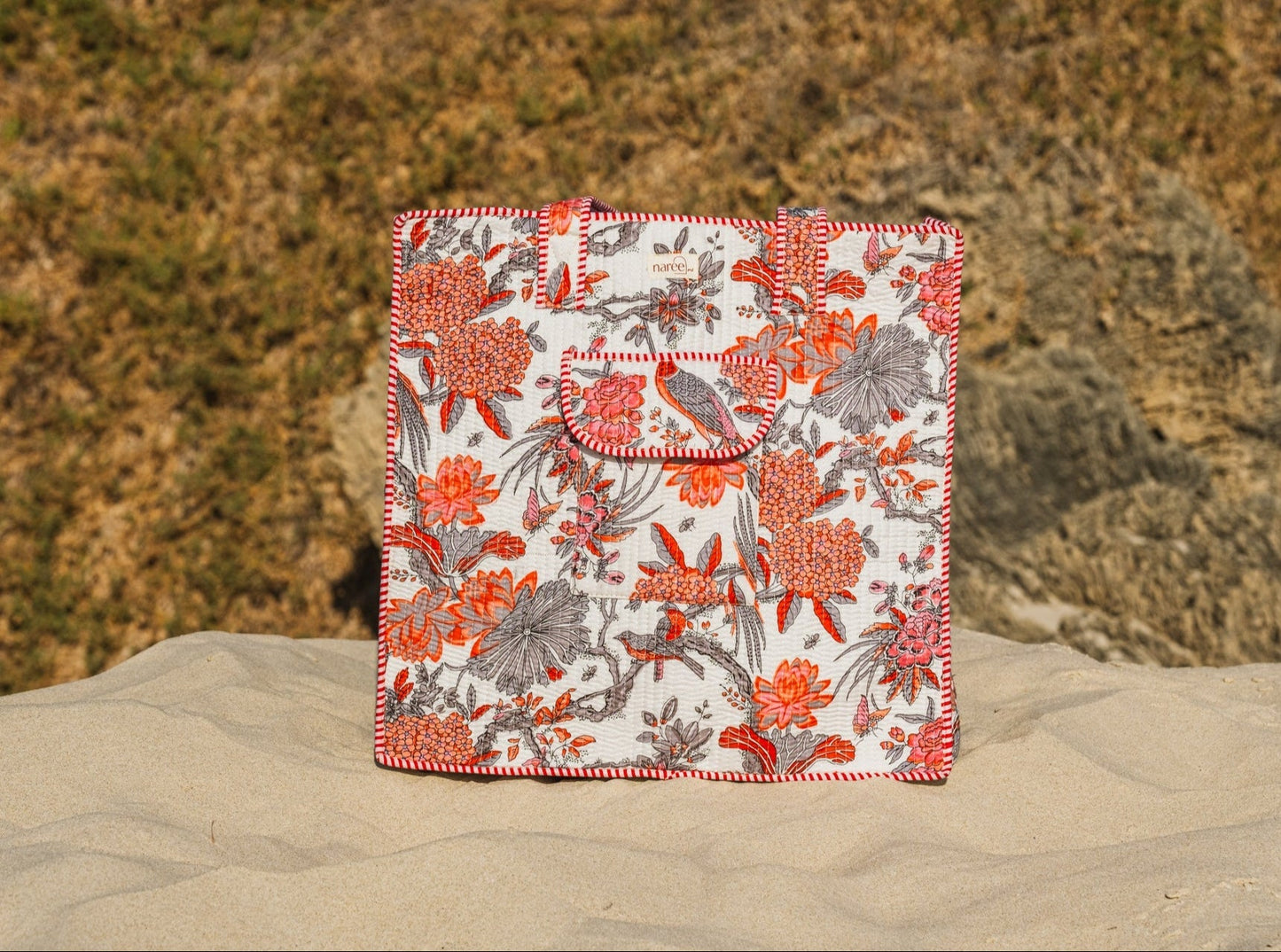 Large Lotus Block Printed Tote Bag Naree Clothing