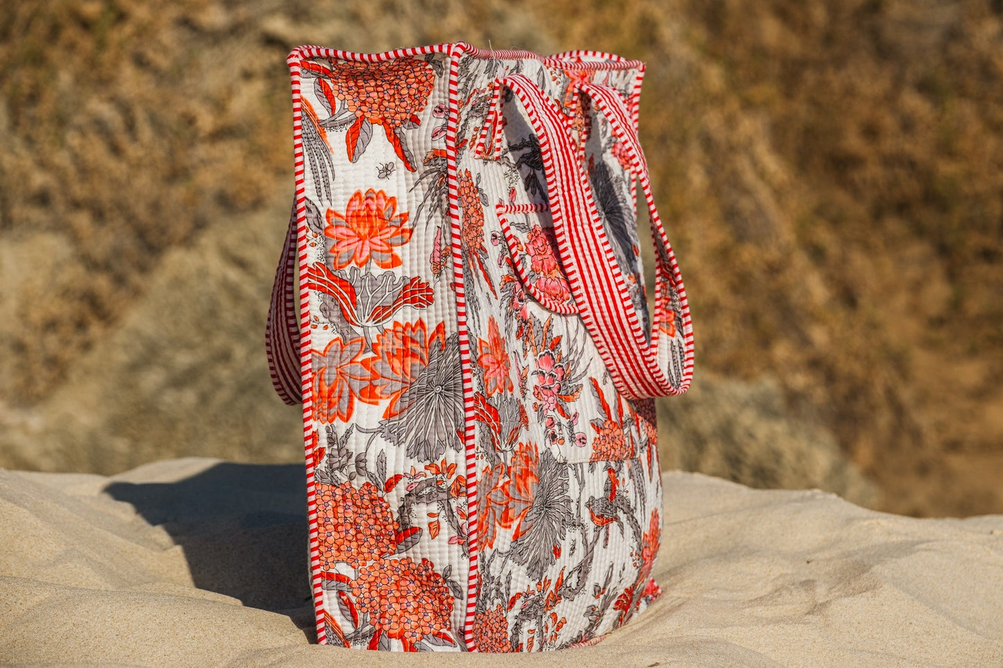 Large Lotus Block Printed Tote Bag Naree Clothing