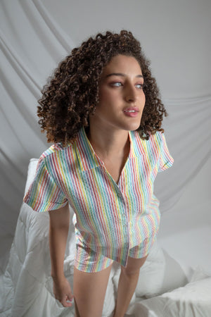 White base with multicolour Stripes