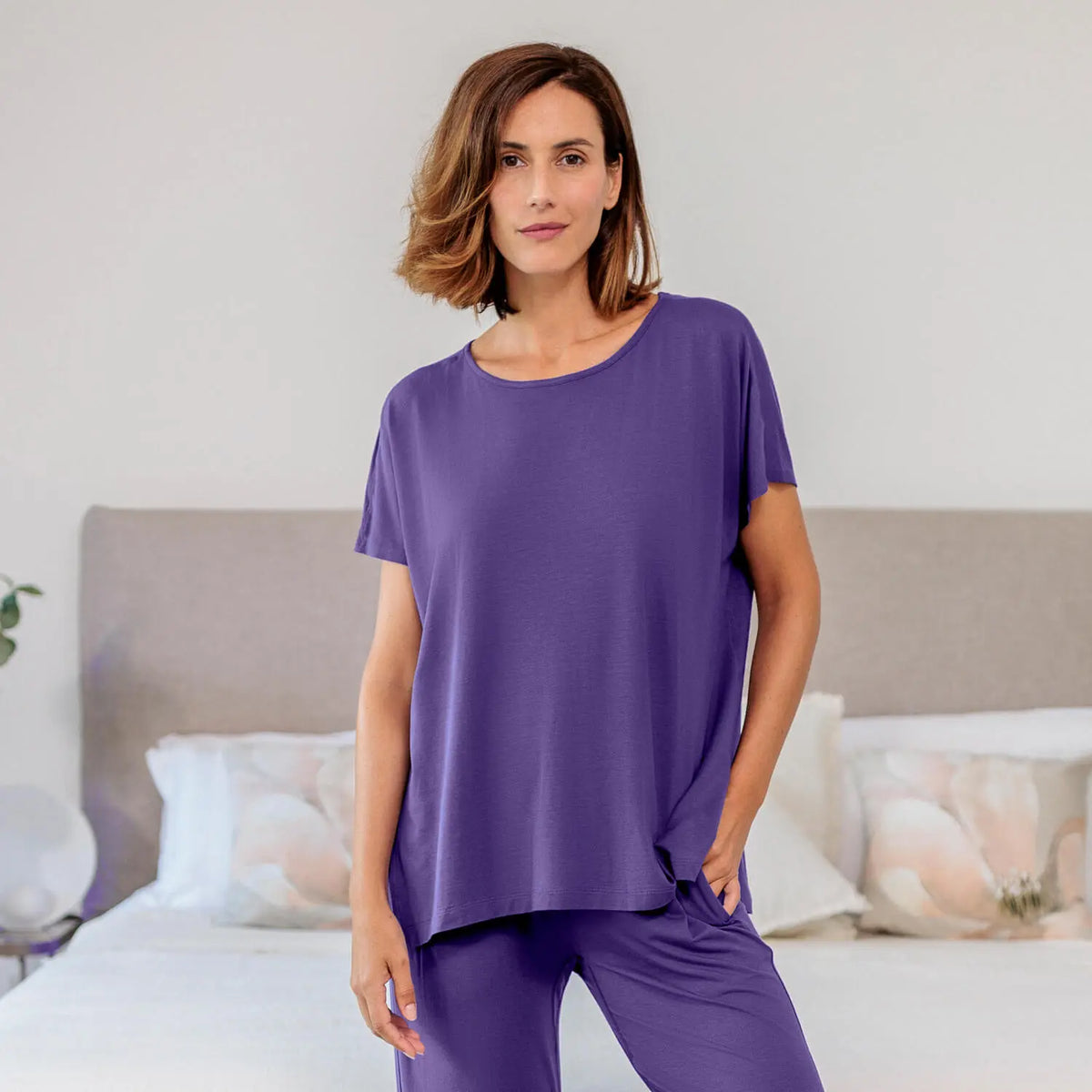 Dagsmejan Women's Balance Short Sleeve Pajama Top - Deep purple - image 2