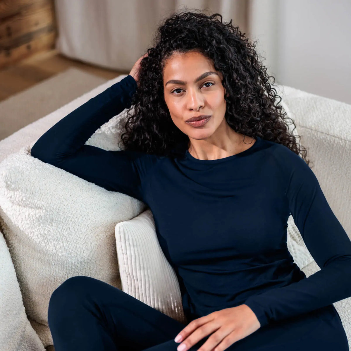 Dagsmejan Women's Balance Long Sleeve Pajama Top - Midnight blue