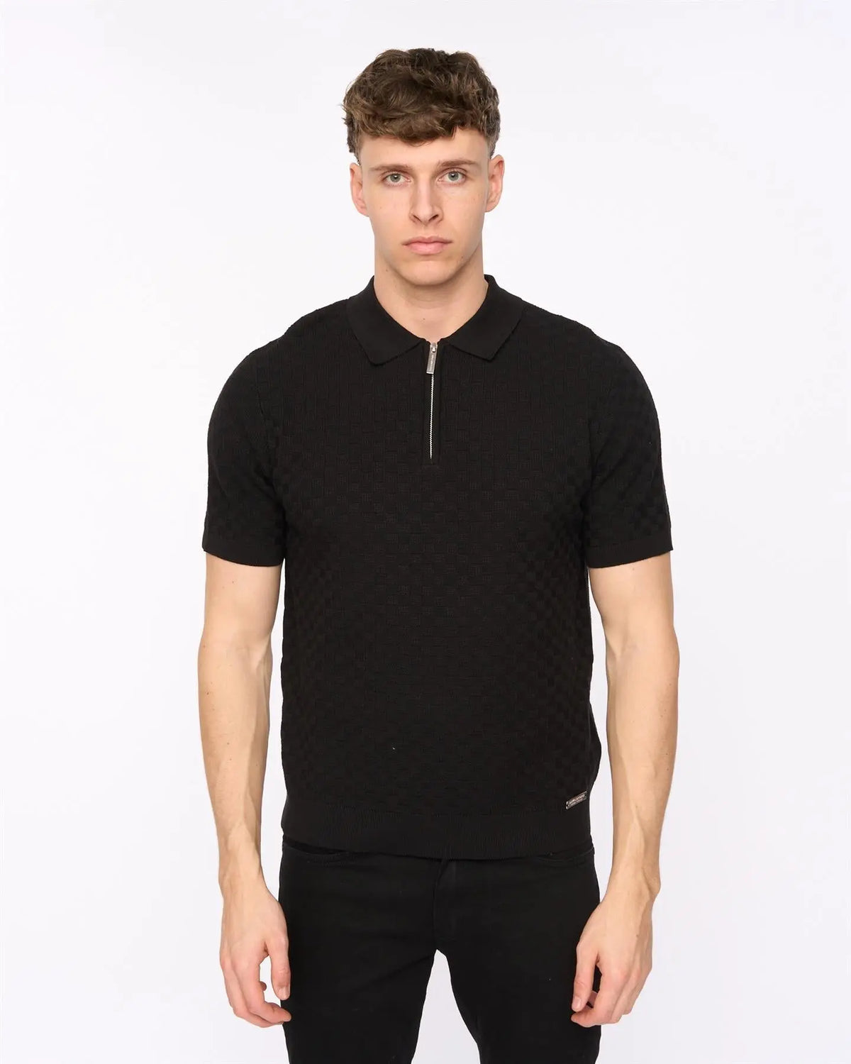 Danvers Zip Knit Polo Black Duck and Cover