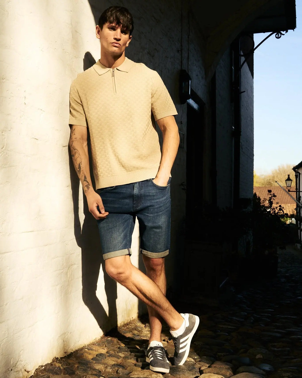 Danvers Zip Knit Polo Stone Duck and Cover