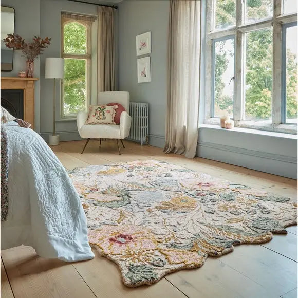 Daphne Floral Shaped Wool Rug Dunelm