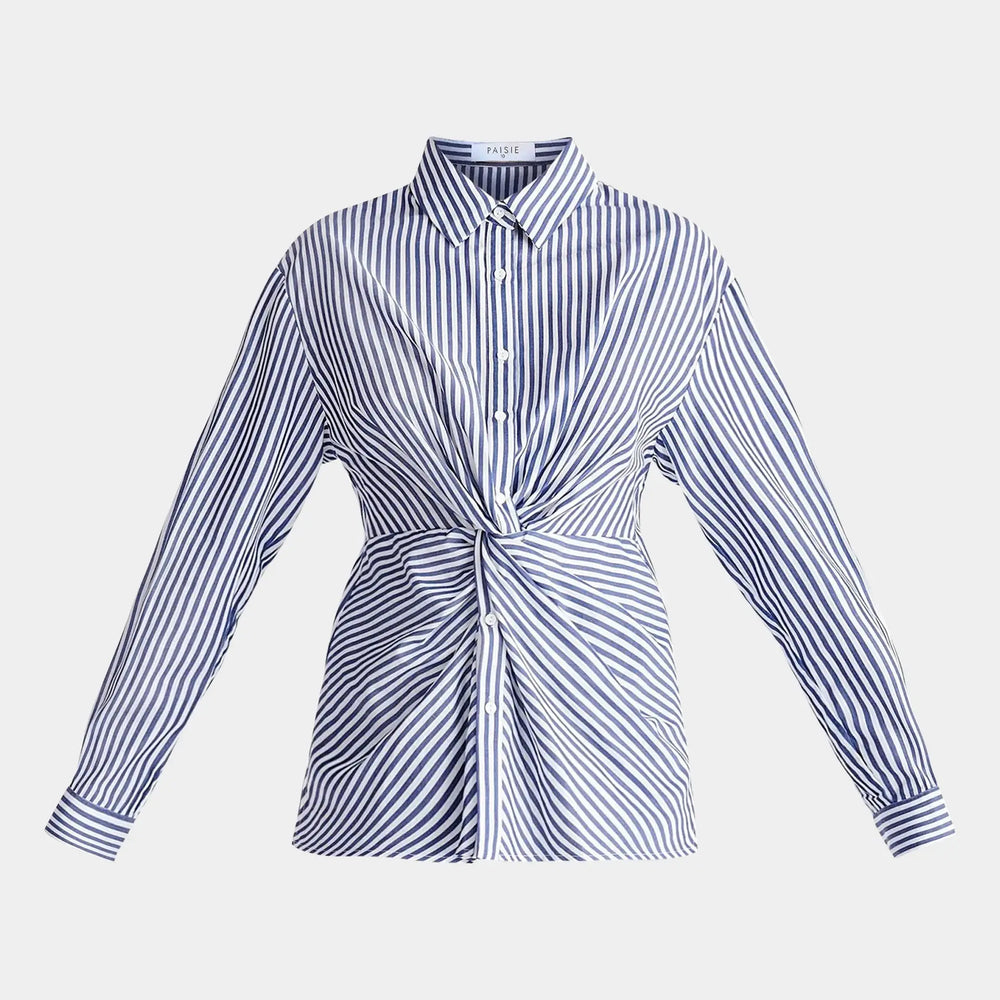 Dark Blue and White Twist Detail Shirt Paisie
