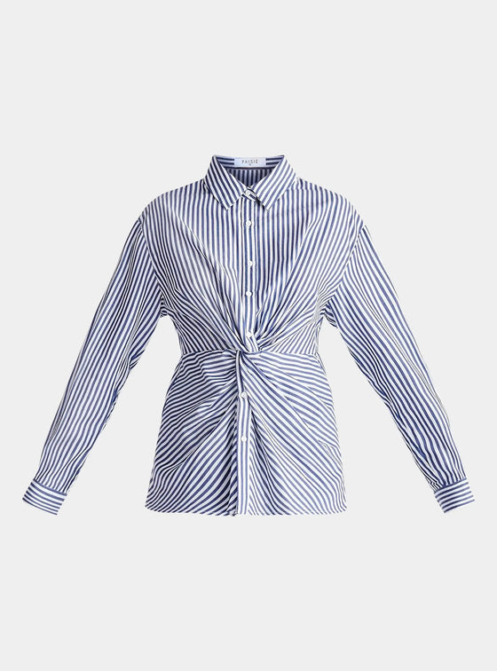 Dark Blue and White Twist Detail Shirt Paisie