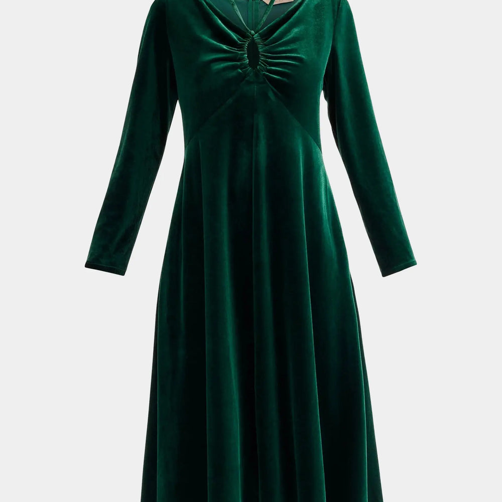 Dark Green Velvet Tie-Neck Dress Paisie