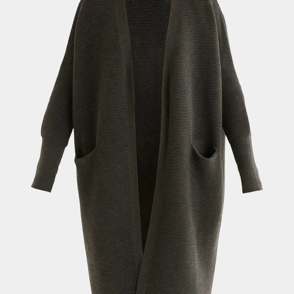 Dark Grey Paisie Long Ribbed Cardigan Paisie